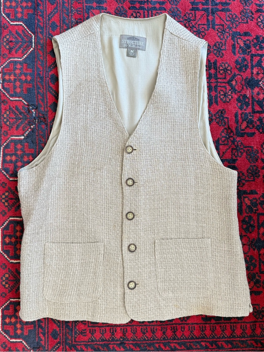 Vintage Italian Structure Le Collezioni Knit Men's Vest with Silk Lining